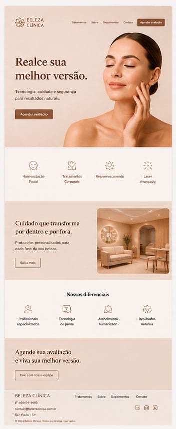 Print do site institucional entregue para clínica de estética