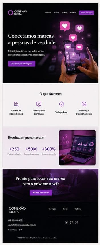 Print do site institucional entregue para profissional de social media
